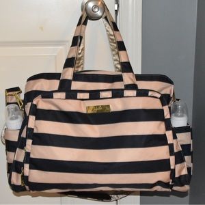 JuJuBe B.F.F Satchel Diaper Bag- Navy & Tan Stripe